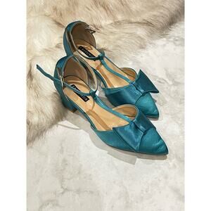 ERIJUNOR Bow Shoes Low Heels Pointy Toe T-Strap Size 7